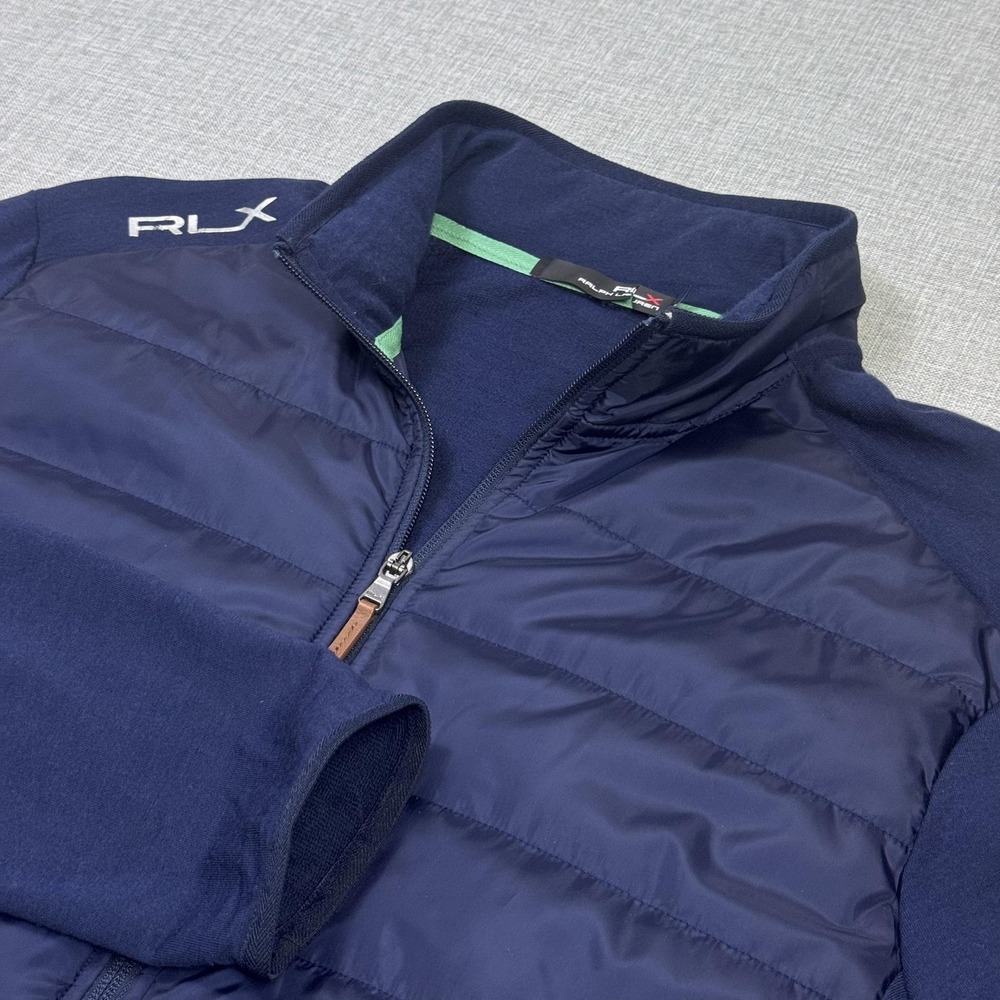 RLX Ralph Lauren Wool Quilted Golf Jacket Mens Large Blue Full Zip Insulated